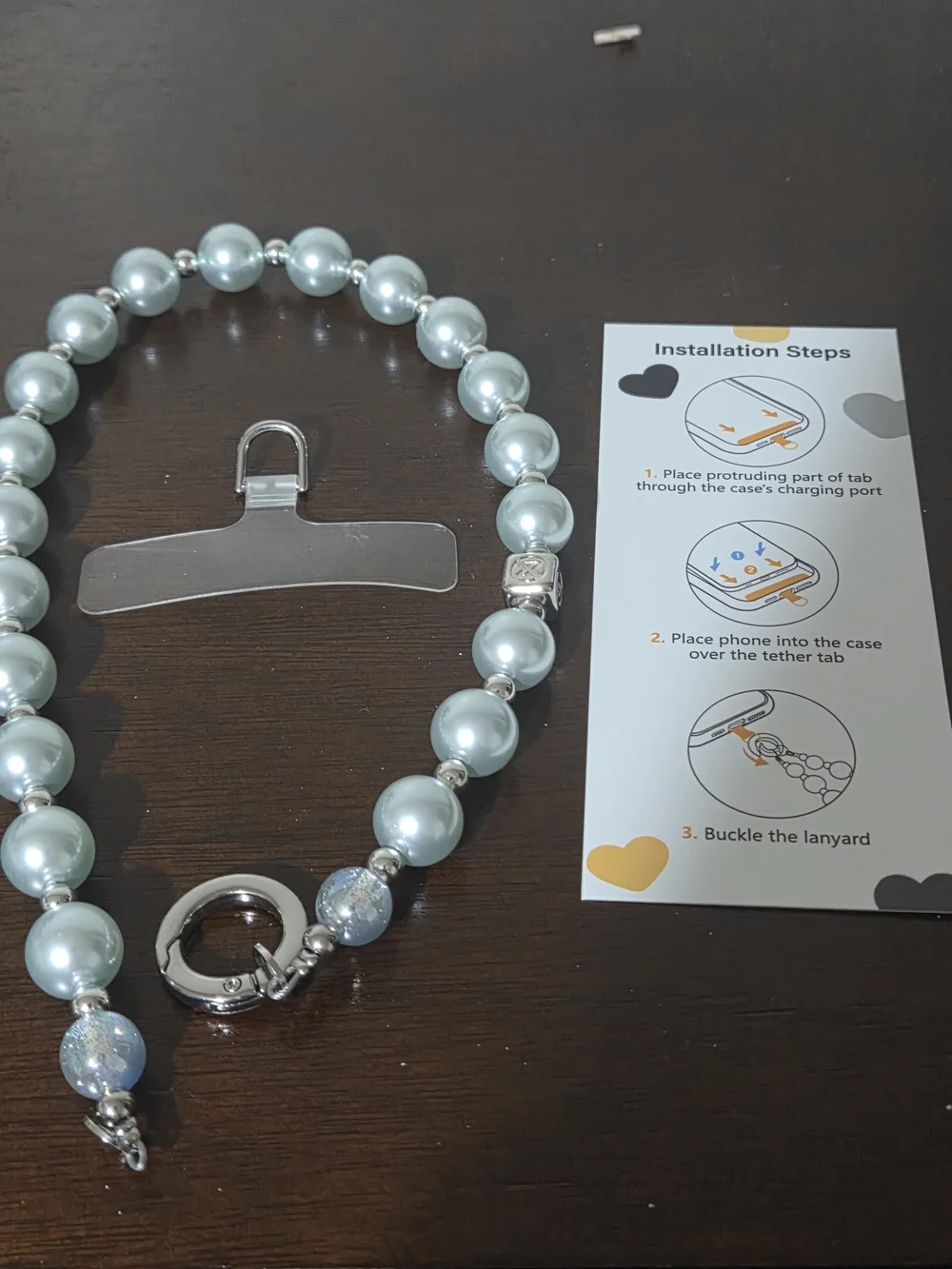 Elegant Light Blue Pearl Beaded Phone Lanyard- NEW